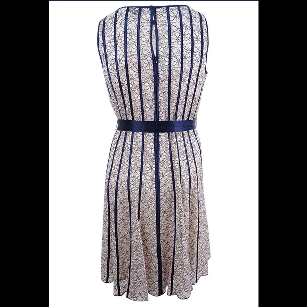 SL Fashions Belted A-Line Dress Champagne/Navy NWT - Picture 4 of 4